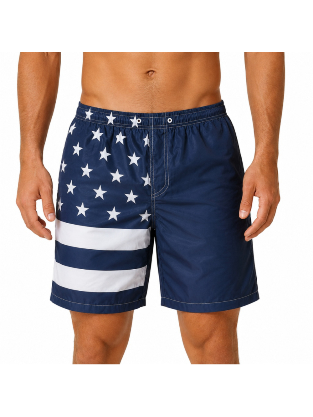 Men’s Patriotic Swim Trunks with Mesh Lining – Blue & White – Size L – NWT